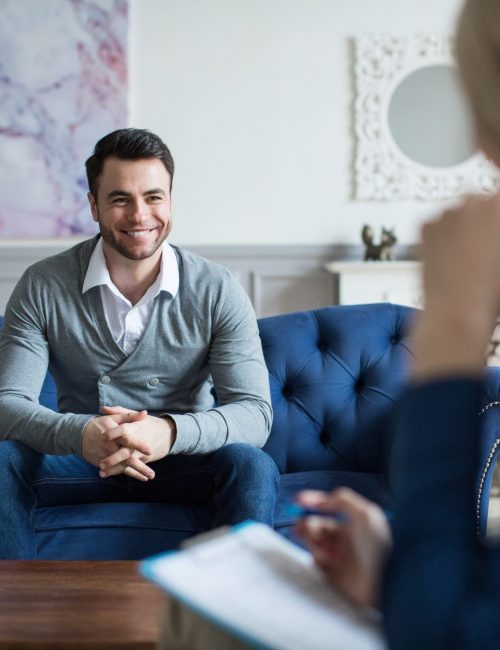 Man at the reception of a psychologist, consultation.