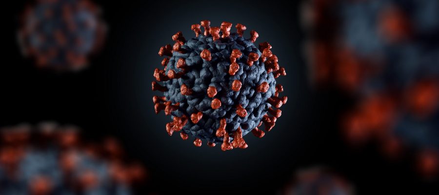 3D illustration of corona virus coronavirus COVID-2019 in microscope